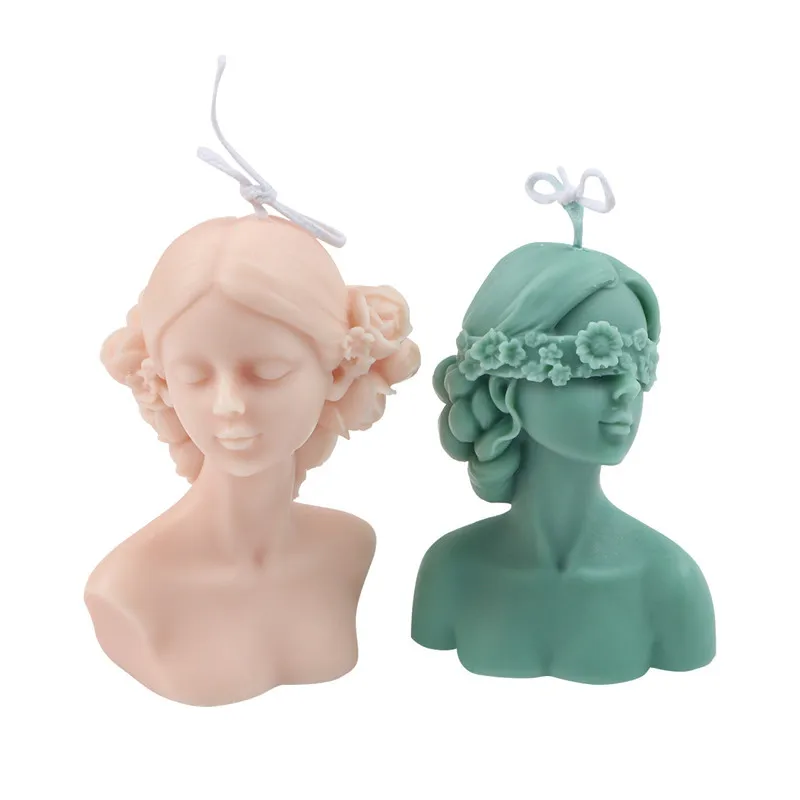 Beleza Corpo Vela Silicone Molde, Shy Vendado Feminino Gesso Resina Baking Mould, Grande Trançado Rose Fragrância Retrato Ornamento