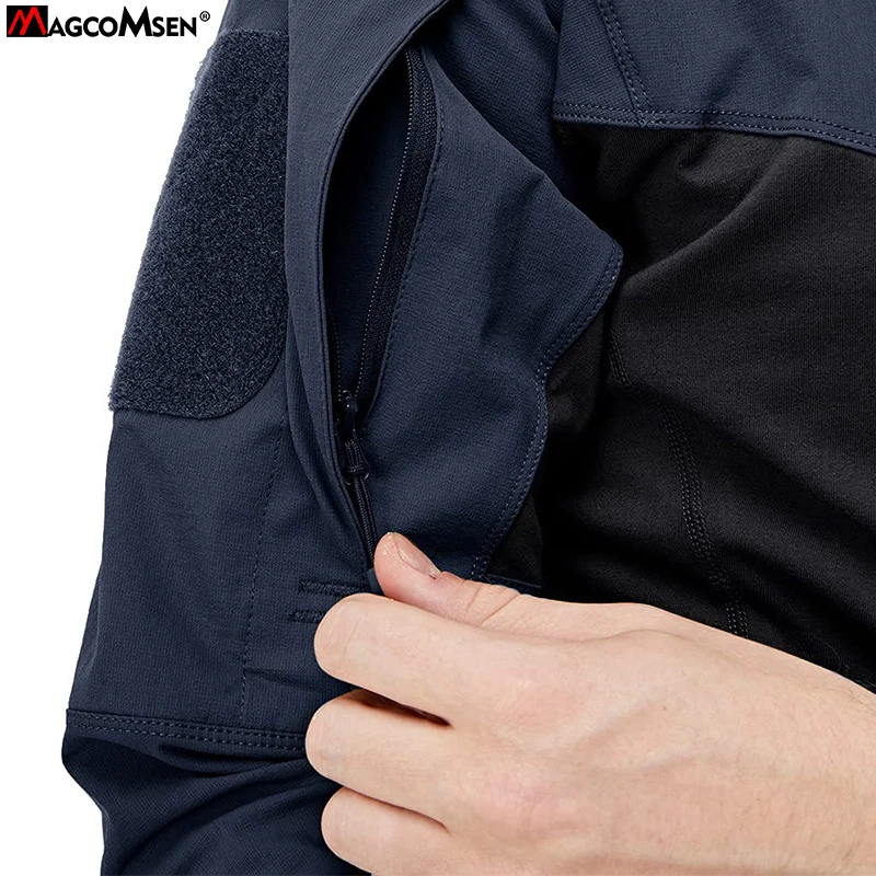 MAGCOMSEN 남성용 사파리 티셔츠 긴 소매 크루넥 작업용 하이킹 낚시 셔츠(1/4 지퍼 전면 포함)