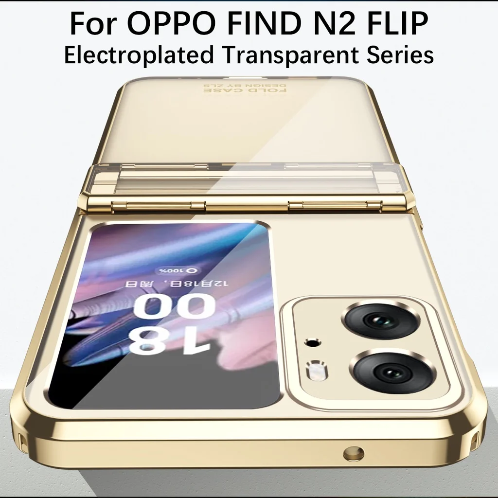 For OPPO Find N2 Flip 5G Case Plating Magnet Hingle Full Protect Camera Transparent Hard PC Cover Shockproof Fold Shell