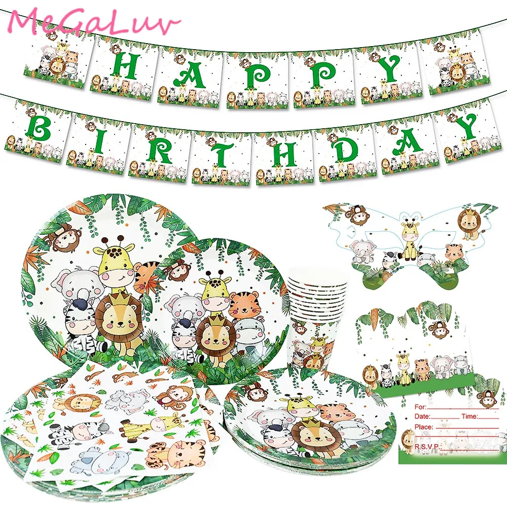 

Jungle Animals Disposable Tableware Set Woodland Animal Plate Cup Napkin Kids Baby Shower Wild One 1st Birthday Party Decoration