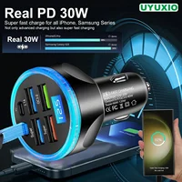 UYUXIO adaptateur de chargeur de voiture USB C multiport avec affichage de tension PD 30W charge ultra rapide 6 en 1 pour MacBook iPhone Samsung 2
