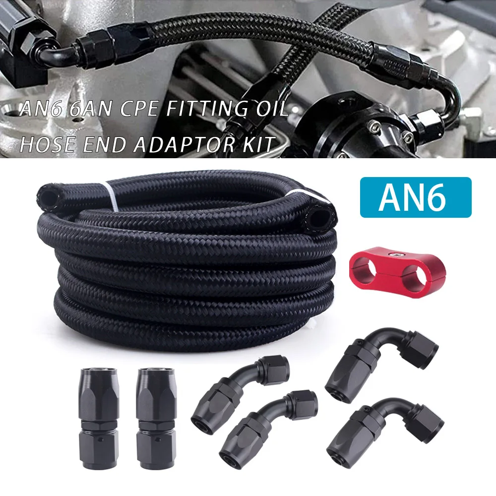 

Fitting Adapter AN6 CPE Fuel Hose Oil Gas Cooler Hose Line Kit 3m/10ft Nylon Braided CPE Fuel Hose with 7pcs Hose End Fitting