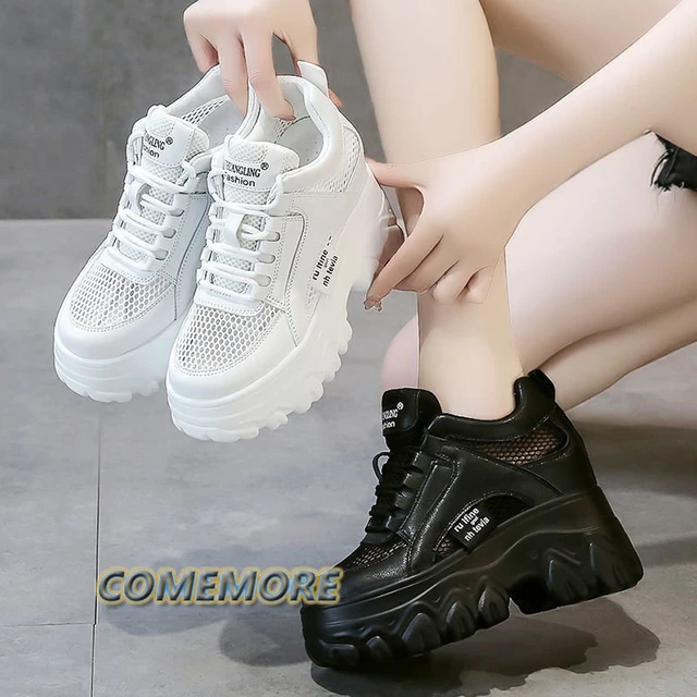 métrico Toro Tristemente Zapatos deportivos de plataforma para mujer, zapatillas informales  transpirables, tenis, PU con cordones, color negro, primavera y verano _ -  AliExpress Mobile