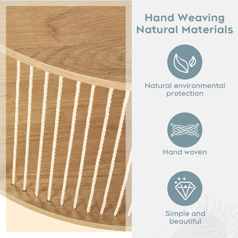 3-piece Boho coffee table set with hand-woven natural rope, 2-story wooden round coffee table and end table set with metal frame 3