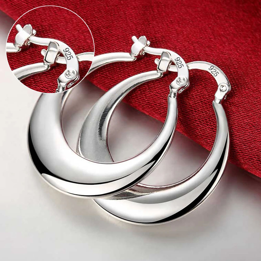Top Quality 925 Sterling Silver Earrings Simple Round Circle Hoop Earrings For Woman Fashion Wedding Engagement Charm Jewelry - Image 4