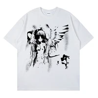 Retro Angel Print Short-sleeved Women T-shirt Summer  Harajuku Casual   Loose Cotton Oversize Women's T-shirts Female Clothing - Image 5