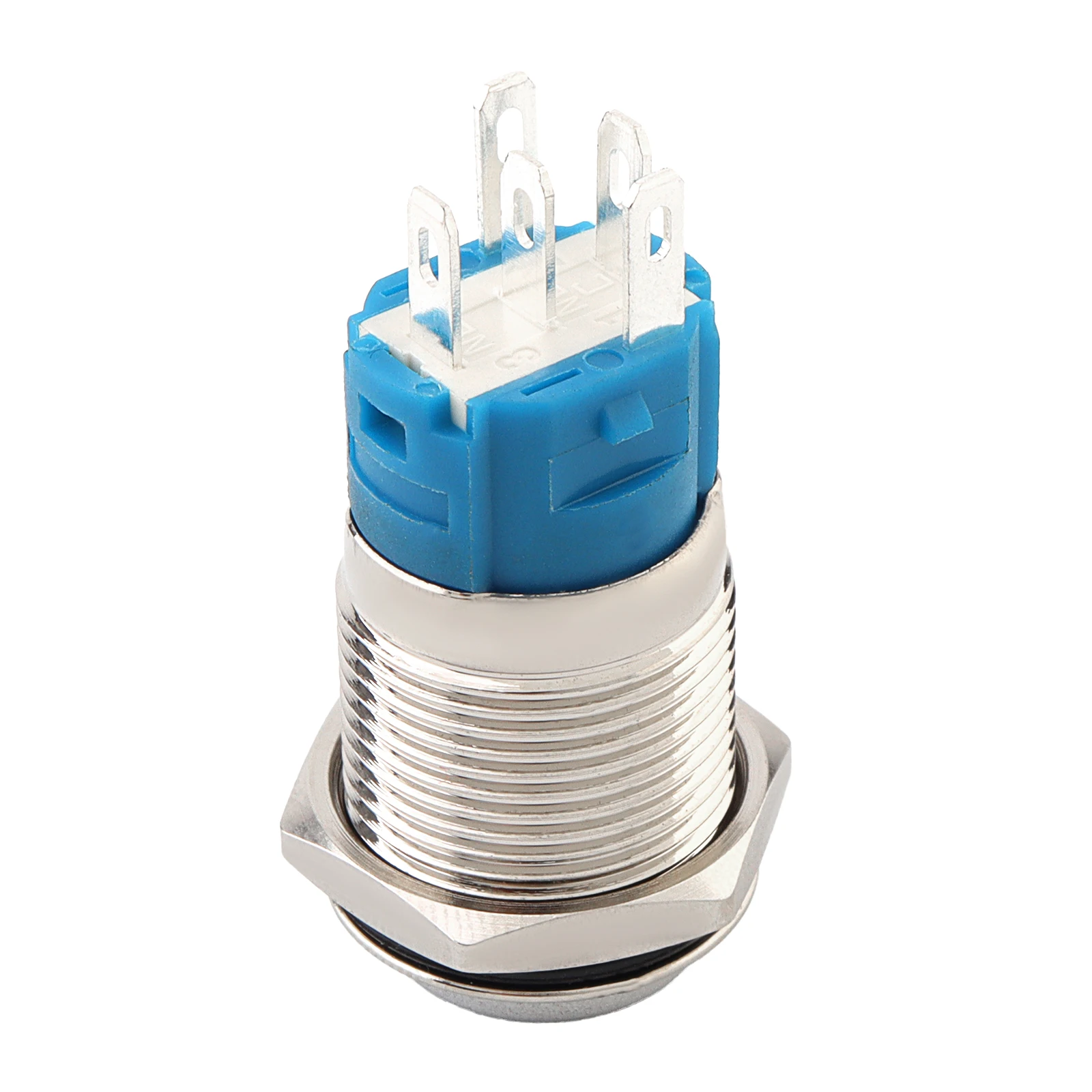 16mm 12V 파란색 LED 조명 순간 푸시 버튼 스위치(테일 플러그 하네스 포함), 5핀 스피커 혼 푸시 버튼 스위치