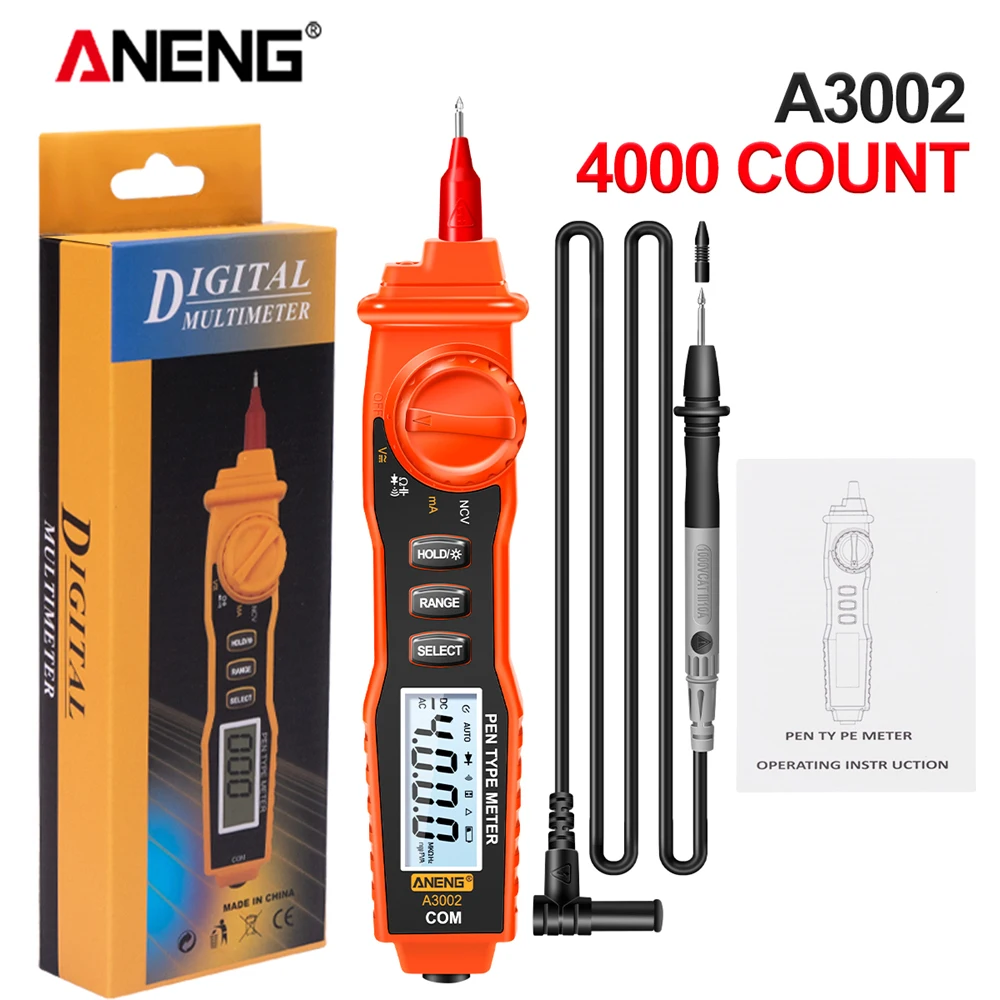 ANENG A3002 4000 Count Digital Multimeter Pen Type Non Contact Meter AC/DC Voltage Tester Resistance Continuity Electrician Tool digital multimeter multimeter tester