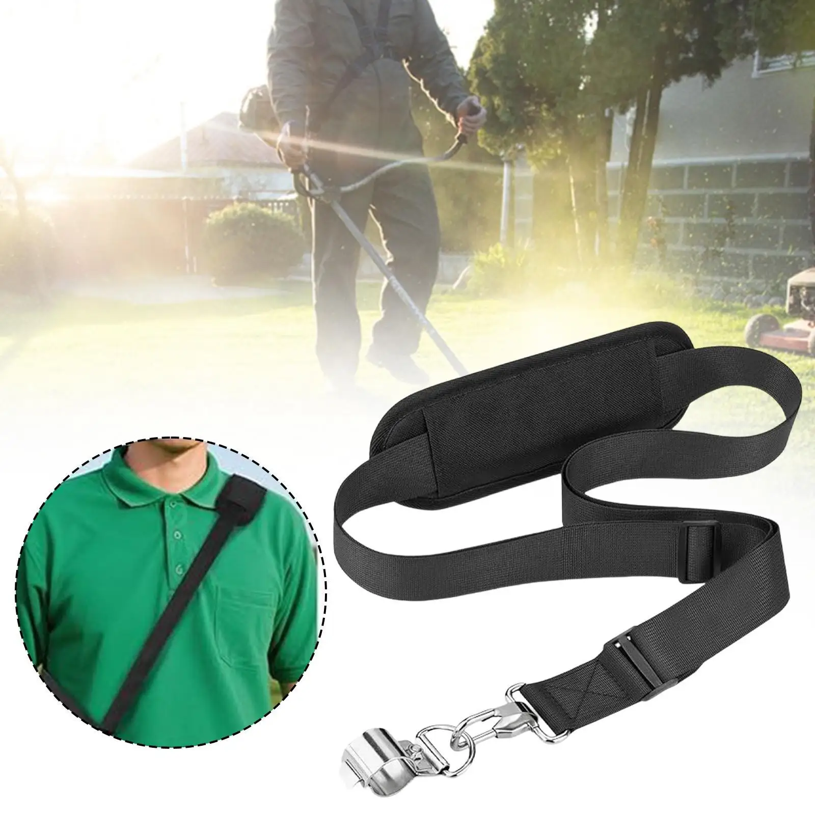 어깨끈 트리머 스트랩, 조절 가능, 교체 가능, 편안함, 부착형 검정색 스테인리스 스틸, 잔디깎이용 나일론