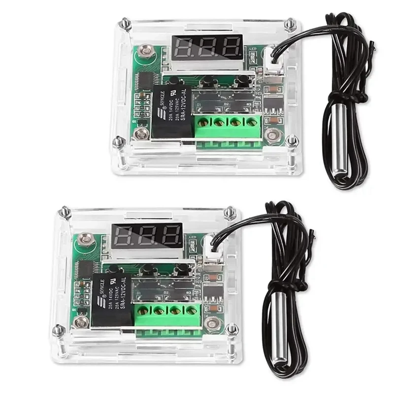 

2Pcs W1209 Temperature Controller Module With Case LED Display Digital Thermostat Module With Waterproof NTC Probe Easy Install