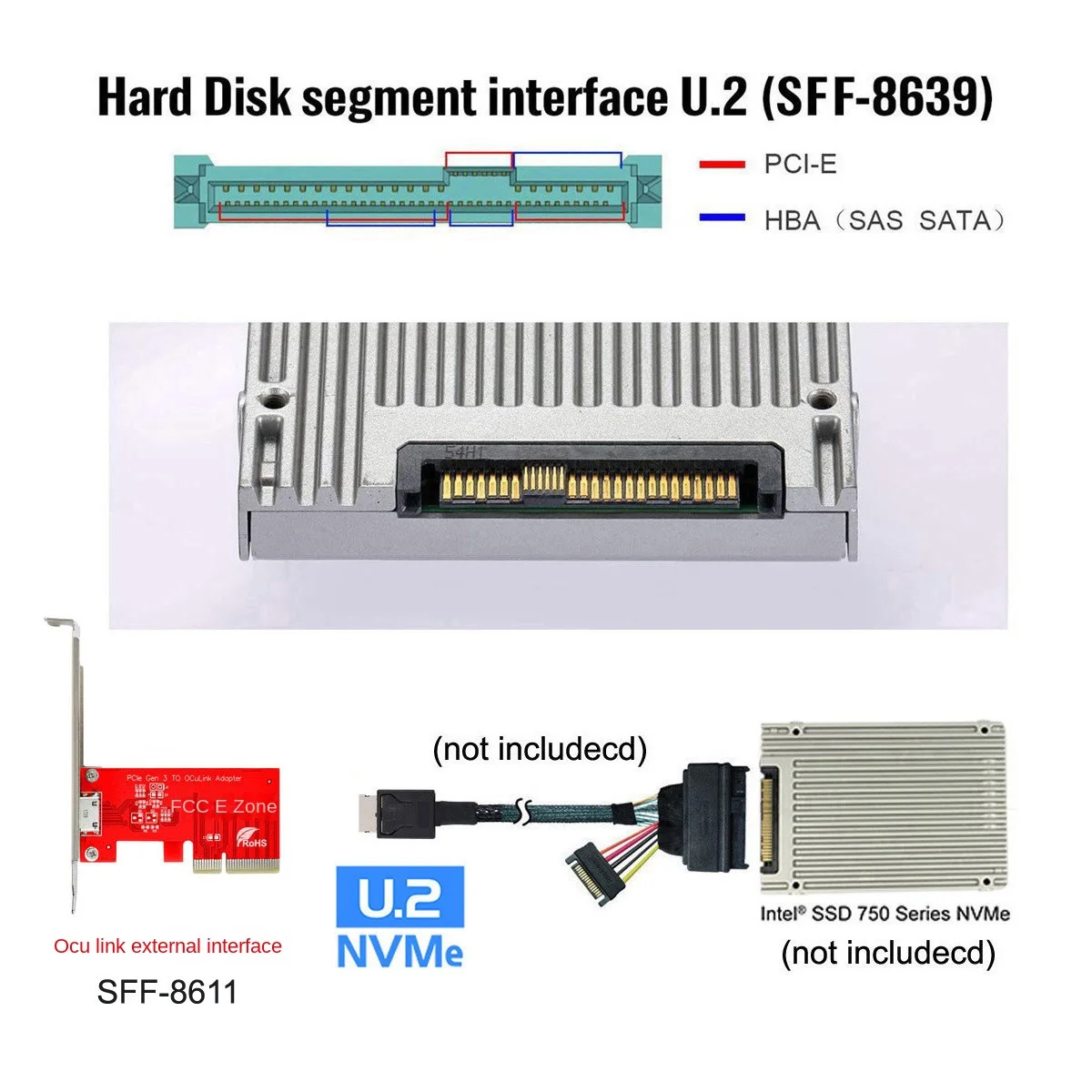 Pci-e 3.0 Express 4.0 x4 para Oculink Sff8612 Externo Sff9611 Adaptador Host para Pcie Ssd com Suporte - Imagem 3