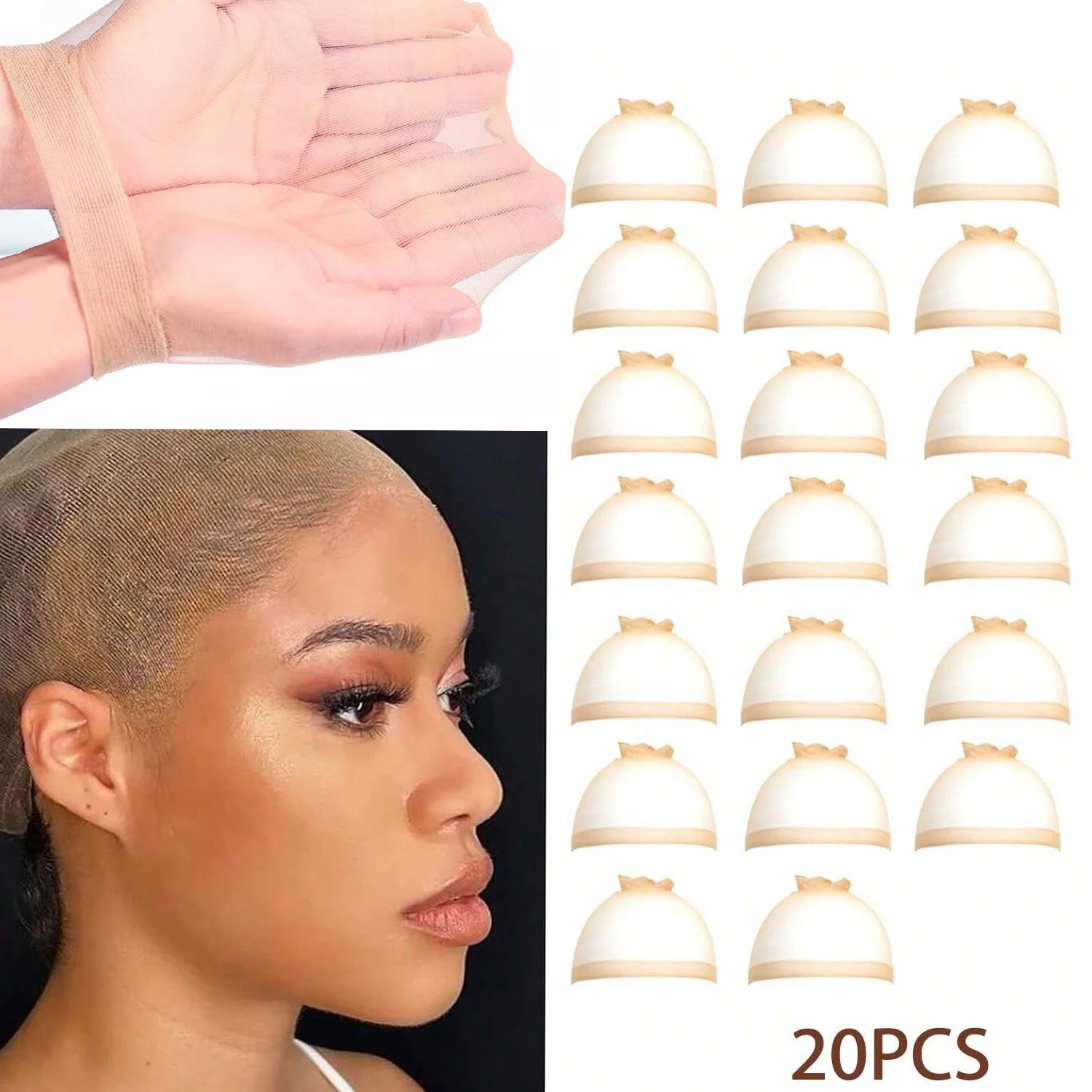 20P HD Wig Caps Stretchy Nylon Wig Cap Caps for Women Lace Front Stocking Caps for Wigs Nude Cap with Elastic Bands