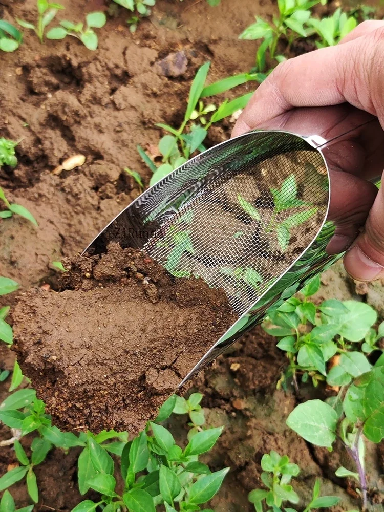 ~Stainless steel barrel shovel household flower planting tools sieve mesh seedling transfer fertilization shovel earth shovel 5