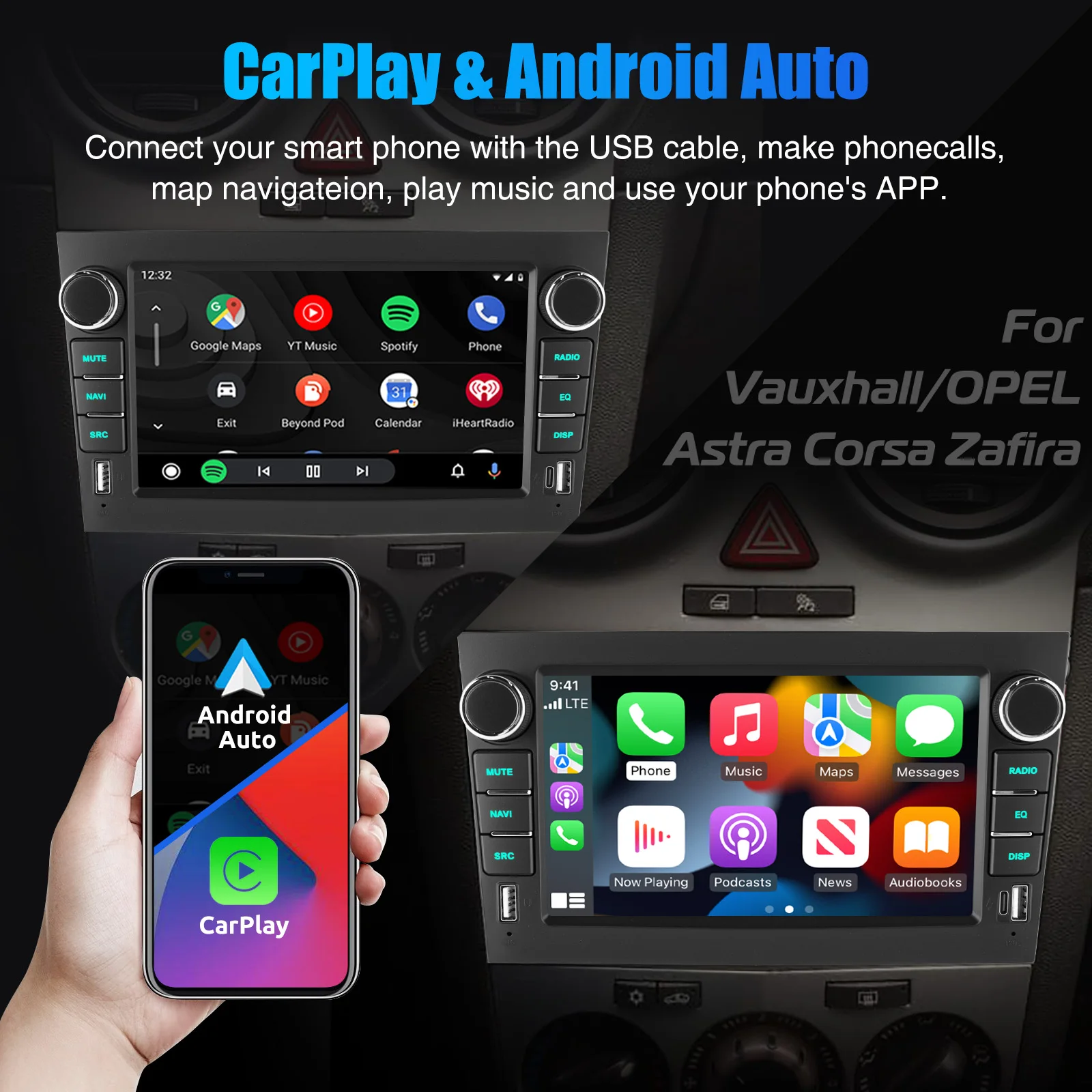 ESSGOO Autoradio Android 14 7" 4+64GB für Opel Vauxhall Corsa C/D Zafira B Astra H Vectra C Wireless Carplay Android Auto GPS Navigation FM BT WIFI Lenkradsteuerung RDS Dual USB Typ C KI Stimme Multimedia-Videoplayer – Detail 12