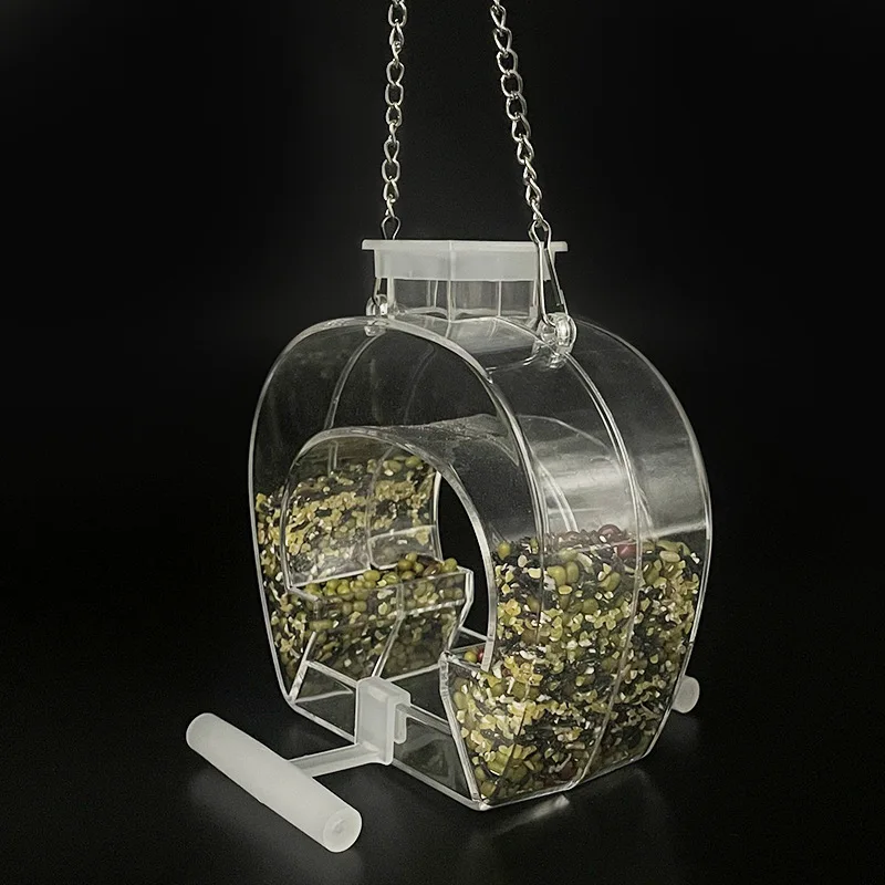 Acrylic Hanging Bird Feeder with Perch Clear with Hanging Chain Birdhouse Food Bowl Bird Feeding for Garden Outdoor Yard Balcony