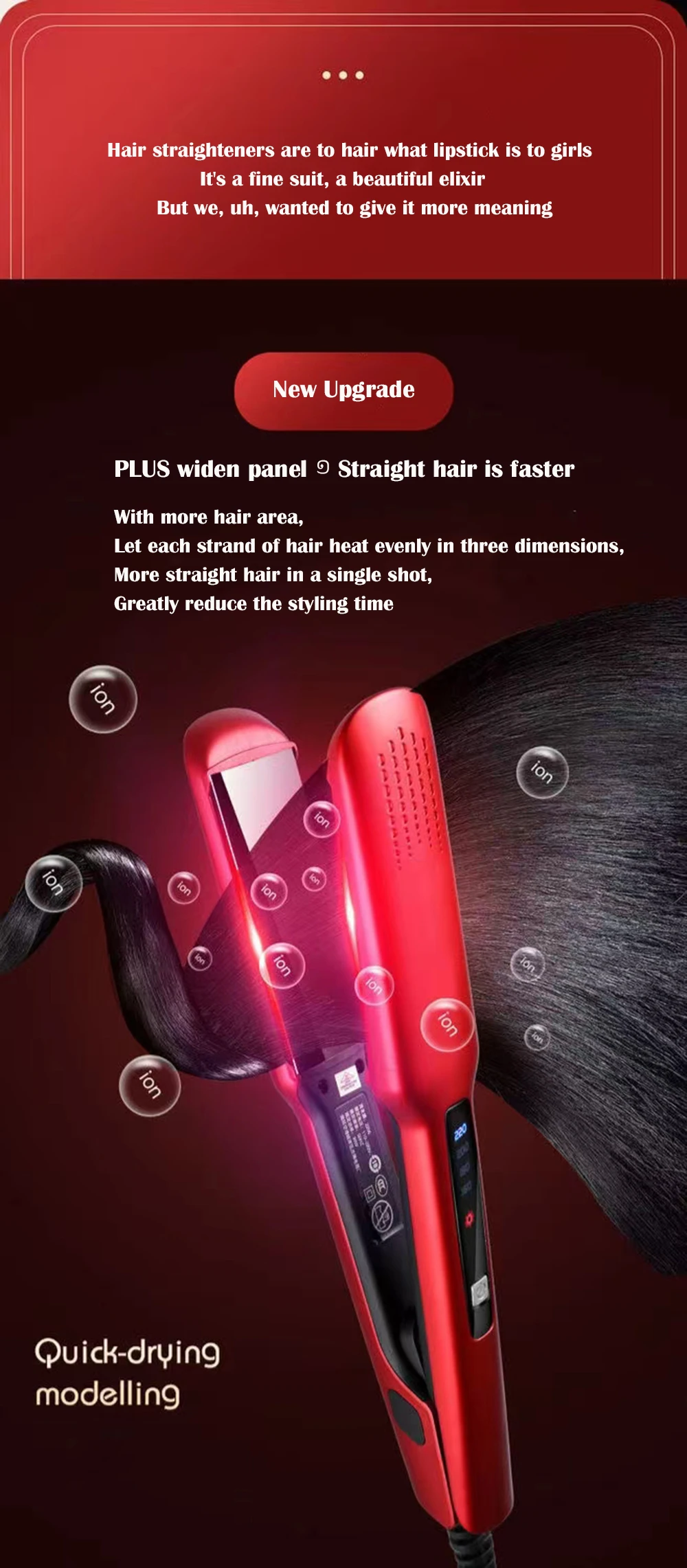 Description Picture 5 of itemProfessional Hair Straightener Brush Titanium Flat Iron with LCD Display Heating Curling Iron Fast Hair Straightening Iron