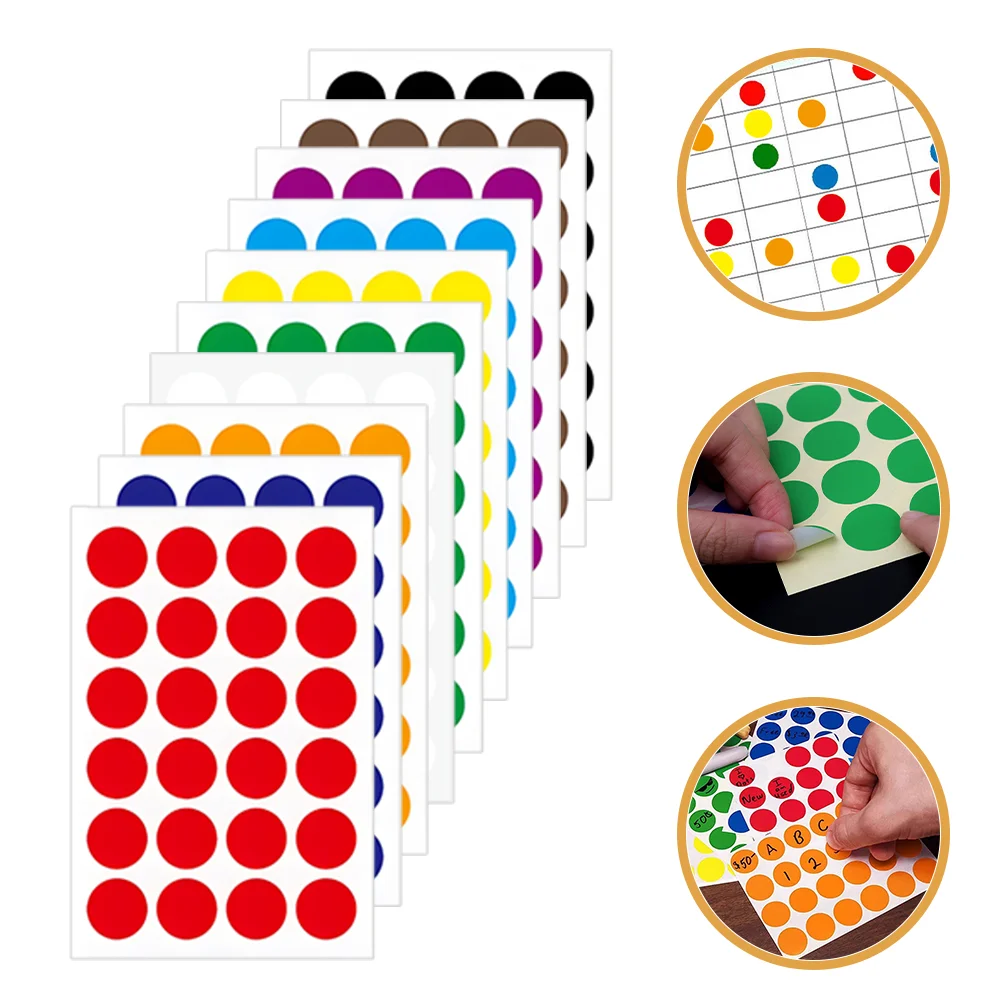 50 Sheets Round Labels Dot Stickers Self-Adhesive Round Stickers Colored Circle Stickers Dot Labels