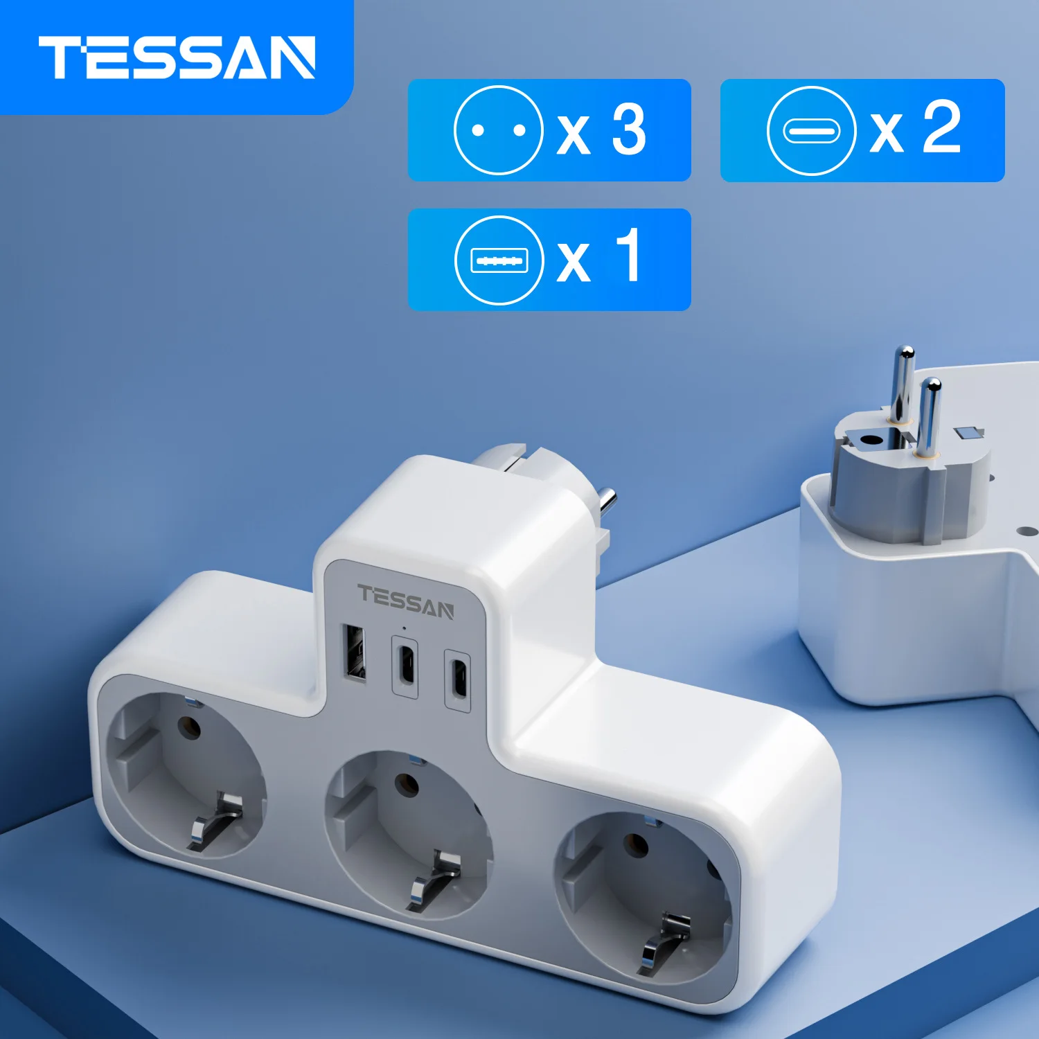 Power Strip TESSAN Multiple Socket Power Strip with 3 Outlets +1 USB Port +2 Type C 6-in-1 Plug Socket Adapter Wall Charger for Home Office power strip,plug adapter,electrical socket,power socket,power plug adapter,wall socket extender