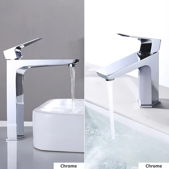 Bathroom Basin Faucet Brass Fashion Copper Bottom Square Single Hole Baking Paint Cold Hot Sink Taps