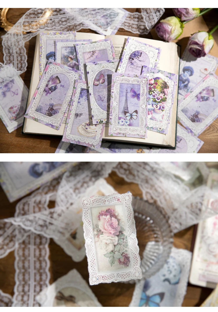 Yoofun 50 teile/paket Vintage Ästhetische Damen Schmetterlinge Blume Scrapbooking Decor Material Papiere Journal Geschenke DIY Schreibwaren – Detail 3