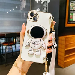 Astronaut Crossbody Lanyard Phone Holder Case with Stand and Back Cover for P smart Plus 2019 (White With Lanyard)