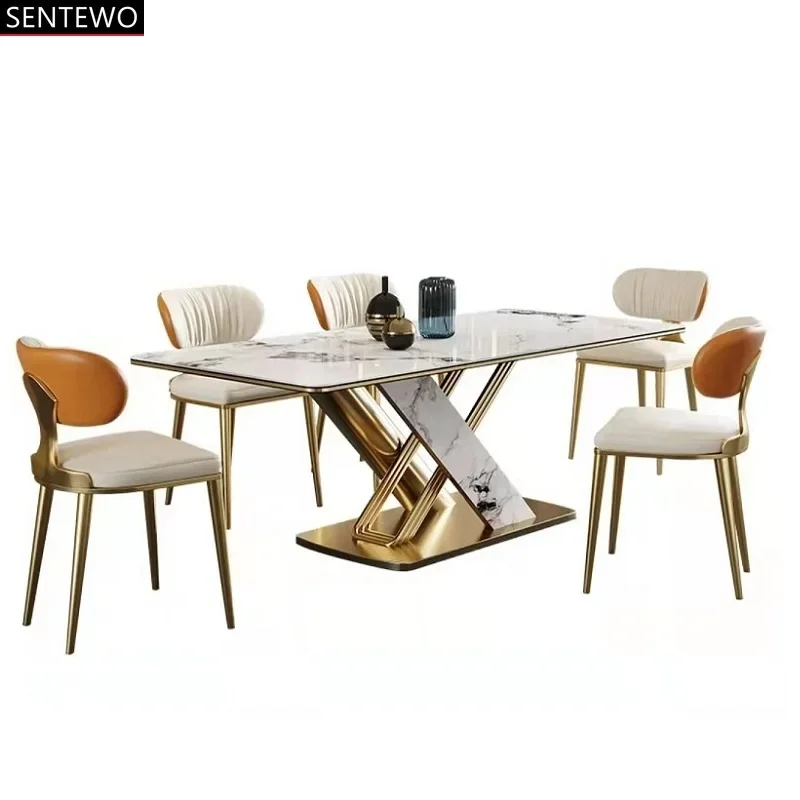 

Modern Slate Dining Table and 4 Chairs Set Luxury Gold Base Stainless Steel Base Mesa Com 6 8 Cadeiras De Jantar Esstisch Silla