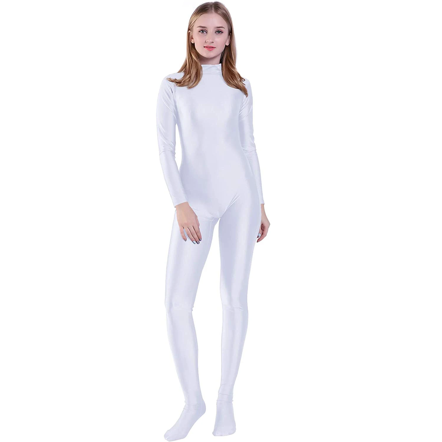 Speerise Womens Long Sleeve Zip Back Yoga Unitard Turtleneck Bodysuit Mens Full Body Dancewear without Gloves Adult Black Suit adult unitard