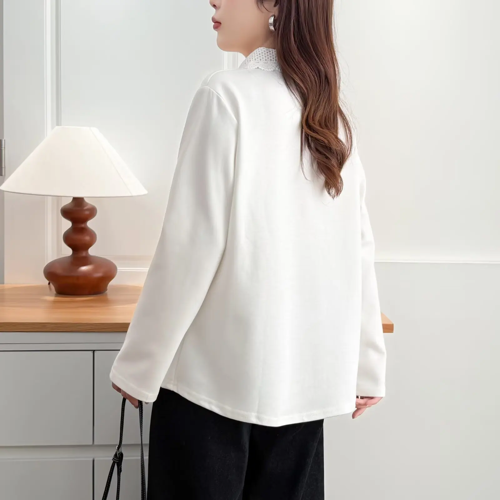 XXXXL Fashion Plus Size Women's T-Shirt Autumn New Style Stylish Casual Zipper Lace Lapel Long Sleeved Base Tops 933