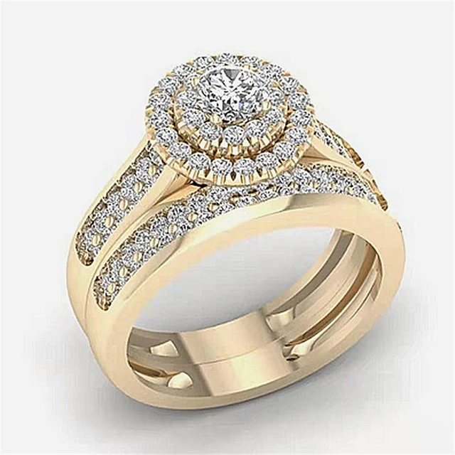 Mifeiya Luxury Wedding Engagement Lover's Ring Set Bling Iced Out Geometric AAA Cubic Zircon Crystal Ring for Couple Women Men AJZ256XS