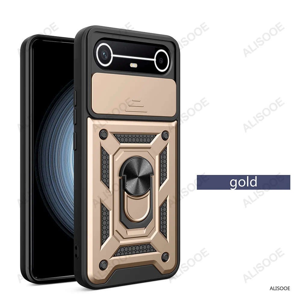 Slide Camera Cover with Ring Kickstand Holder - Full Protective Shockproof Phone Case