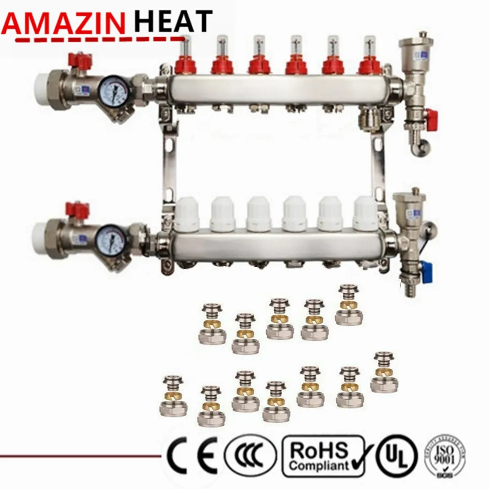 WATER UNDERFLOOR HEATING KIT MANIFOLDS 1in 2 TO 8 PORTS PUMP PACK with  Valve Vents Gauges and Mounting Brackets Stainless Steel - AliExpress