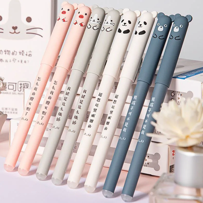 

12pcs Animals Panda Erasable Gel Pen 0.5mm Blue Black Erasable Pen Refills Rods Washable Handle School Supplies Stationery
