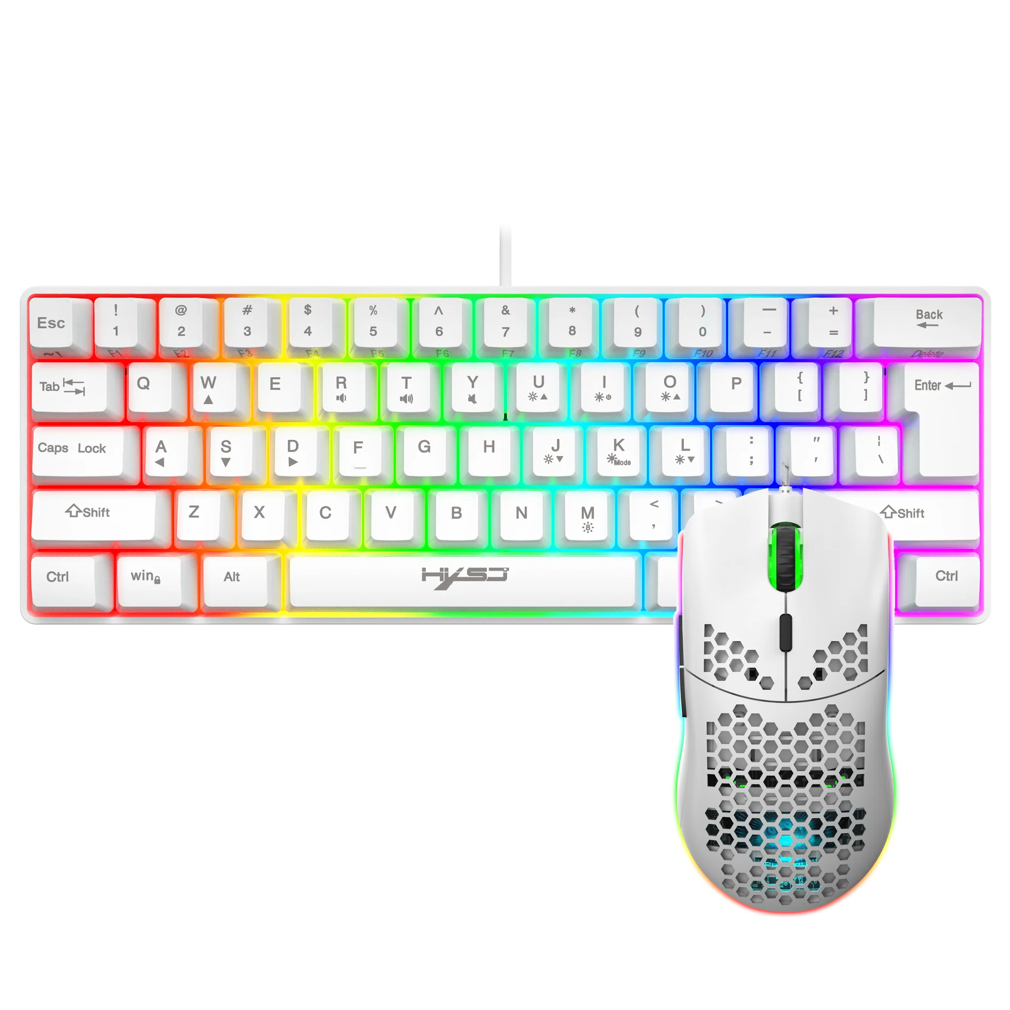 Venda quente HXSJ 61 teclas V700 RGB luminosa sensação mecânica teclado e mouse combos conjunto de jogos para jogos de computador