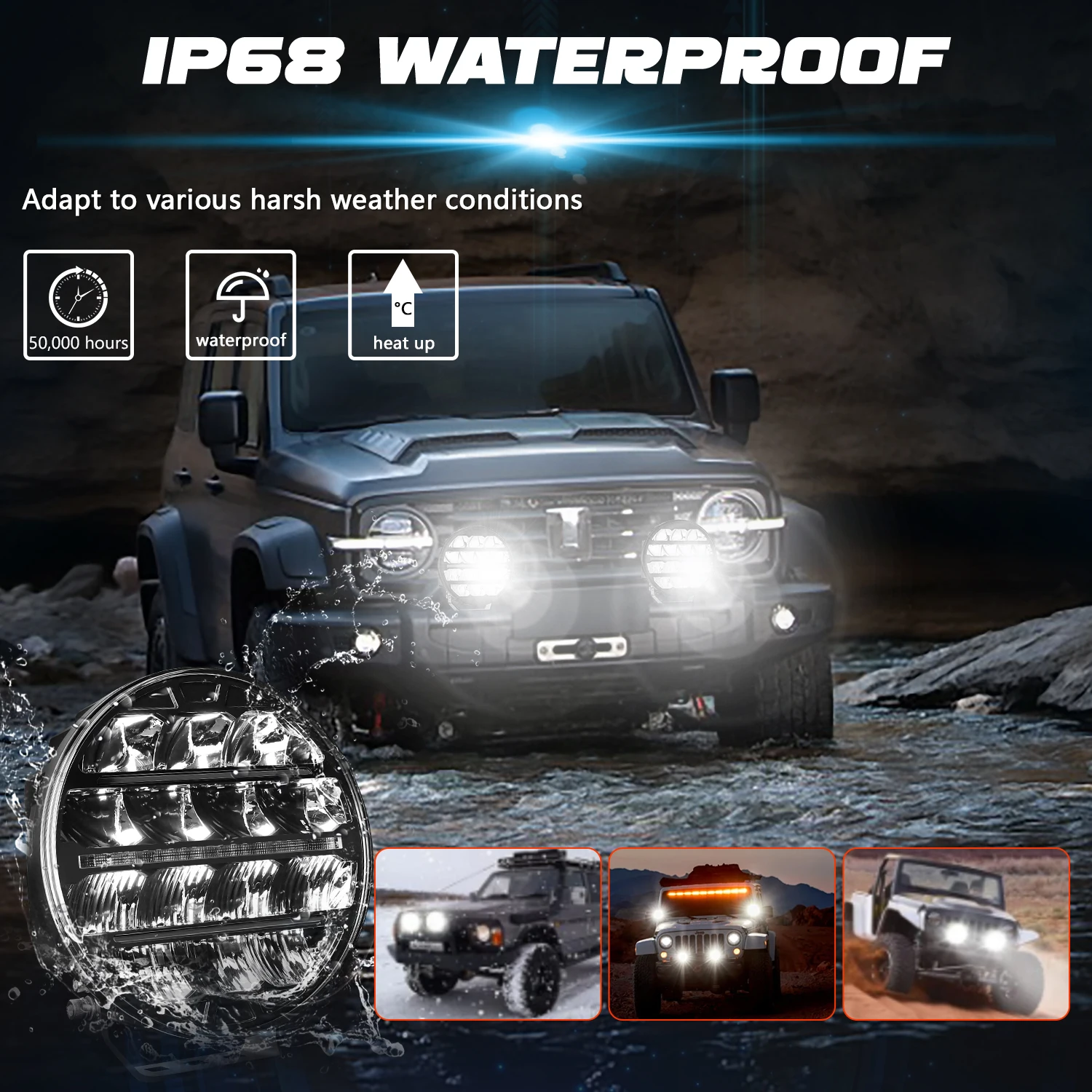 9Inch Work Headlight Bar Vehicle Len Demon Eye Light 6000K Spot Combo Barra LED