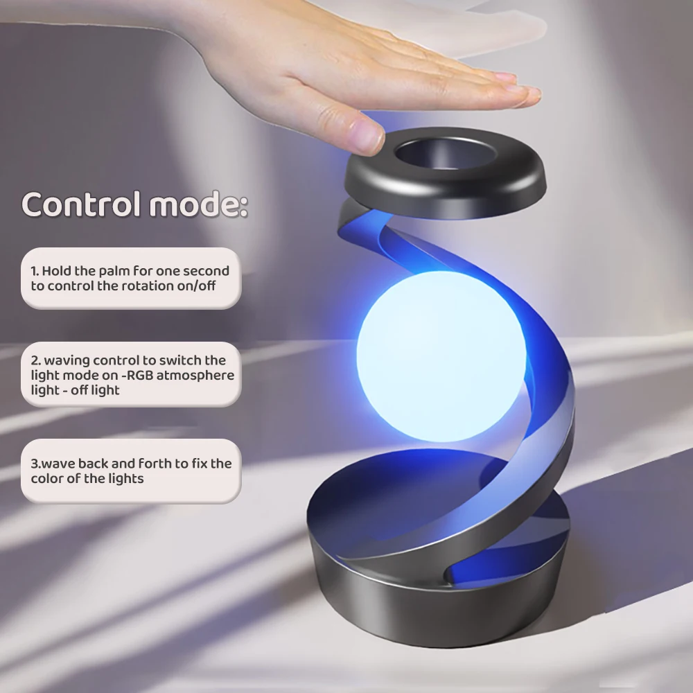 LED 360° Rotating Night Light With Wireless Charger Cordless Desk Lamp Rechargeable LED Levitating Night Light For Living Room 3
