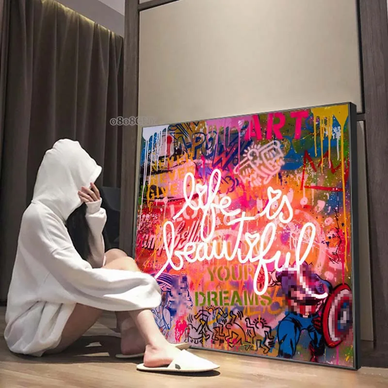 

Banksy Street Art Life Is Beautiful Graffiti Canvas Painting Prints Posters Pop Art Wall Pictures for Living Room Home Decor