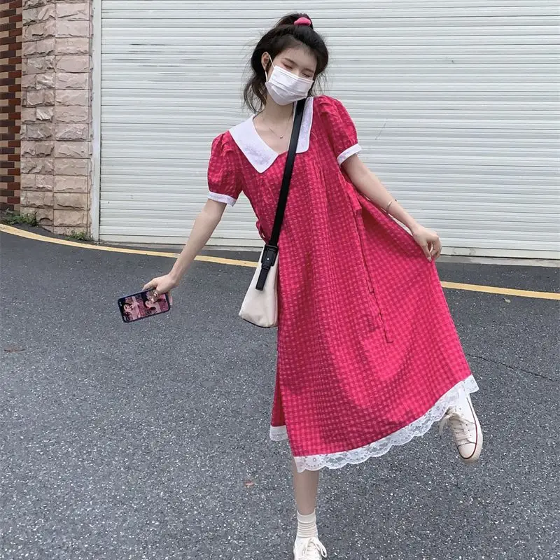 

2023 New Dress Women Summer Doll Collar Lace Up Loose And Sweet Free Shipping