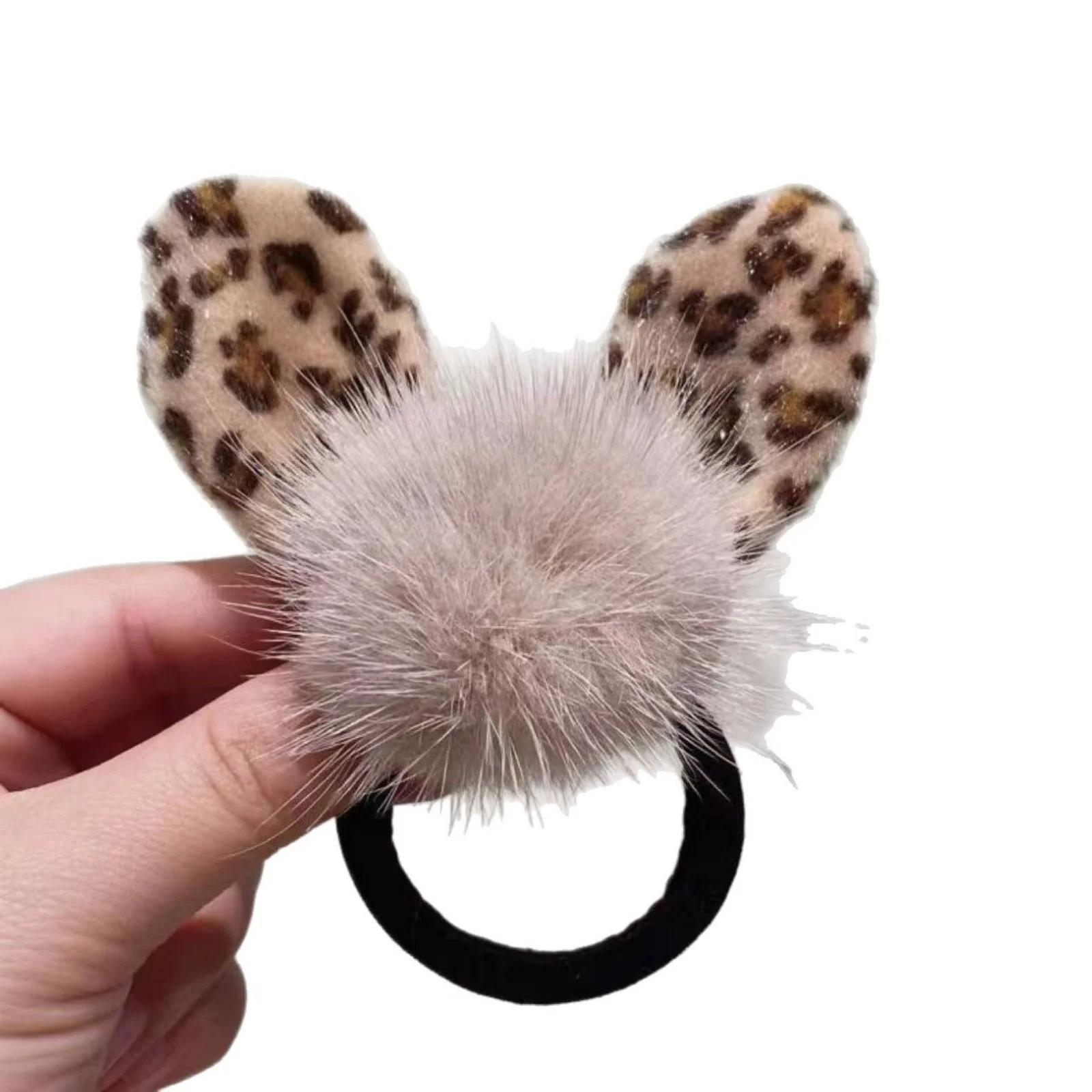 1PC Cute Fuzzy Animal Ear Scrunchies Set, Leopard & Bunny Ear Hair Ties, Soft Fluffy Hair Accessories For Women