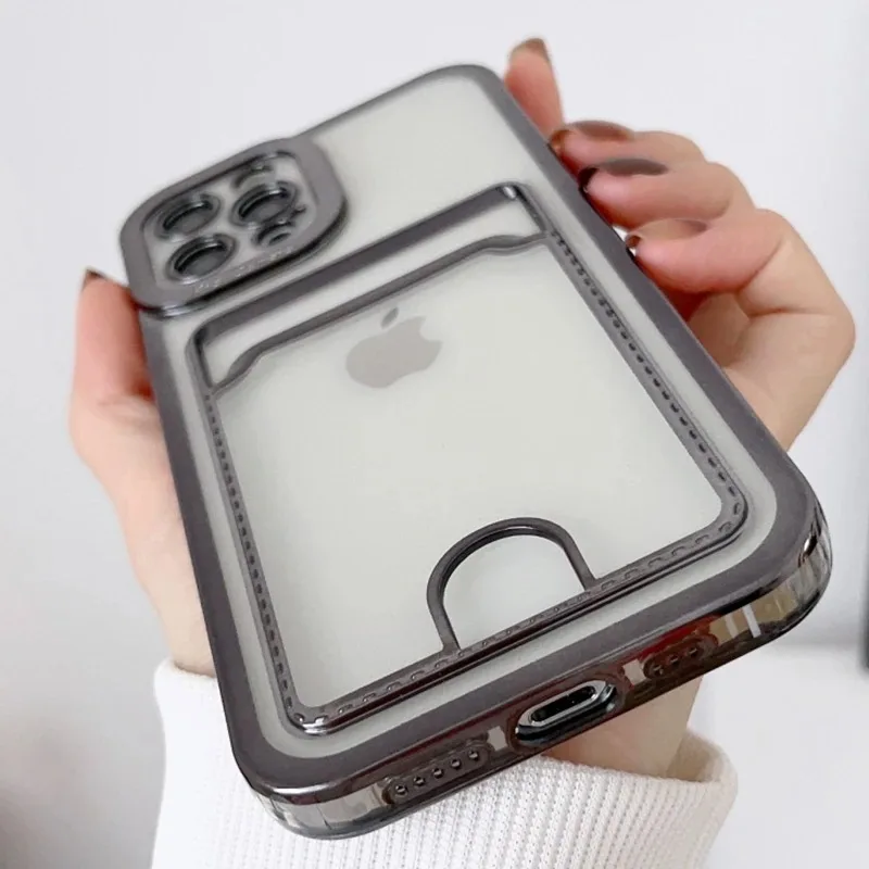 Sleek Silicone Card Slot Wallet Case - Shockproof and Clear Design