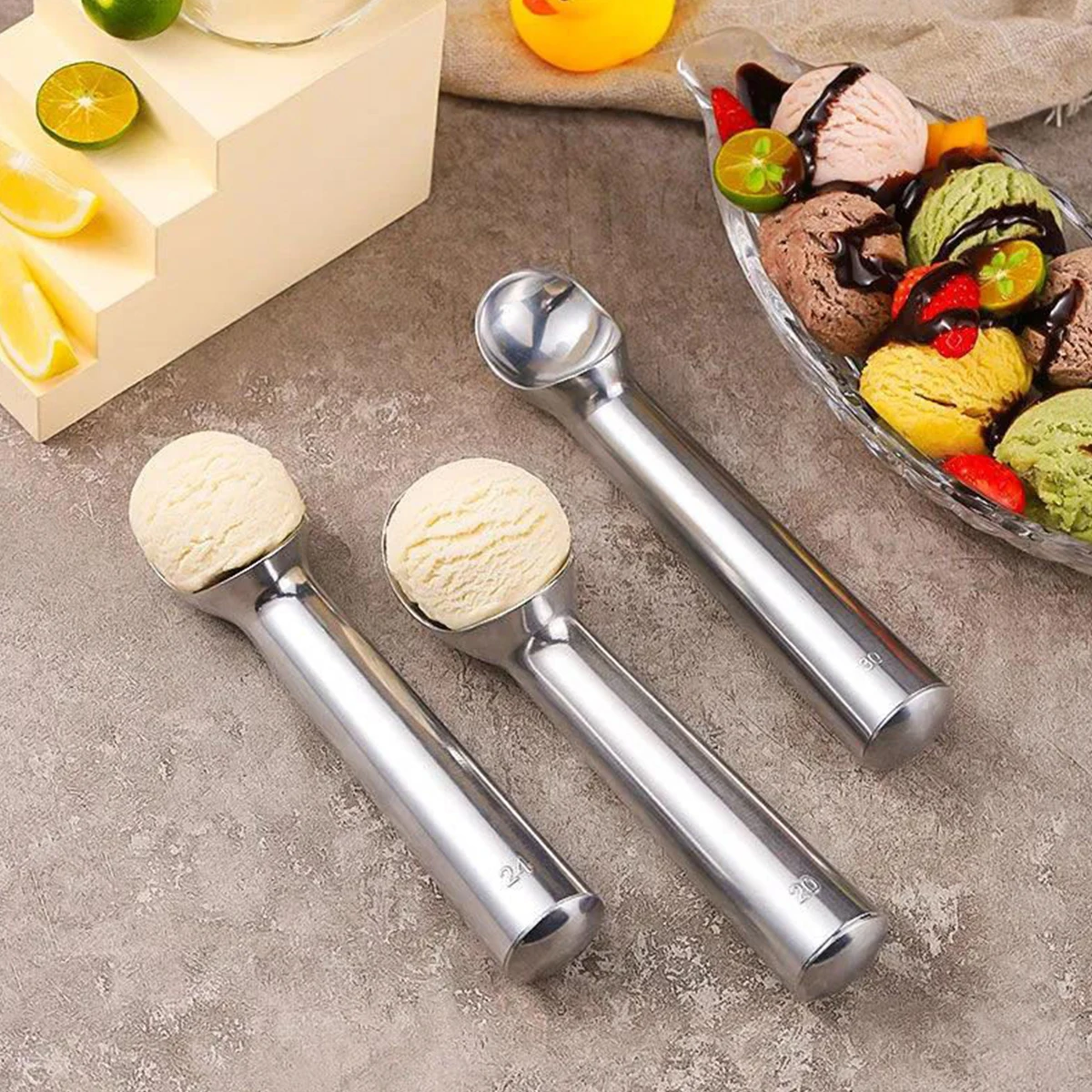 Ice Cream Scoop Stainless Steel Ice Cream Spoon Digger Watermelon Fruit Ball Cookie Spoon Icecream Scooper Home Kitchen Gadgets ice cream scoop