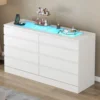 White Dresser for Bedroom Chest of Drawer with Glass Top Modern Double Wide Drawer Organizer Cabinet for Living Room (White) 1