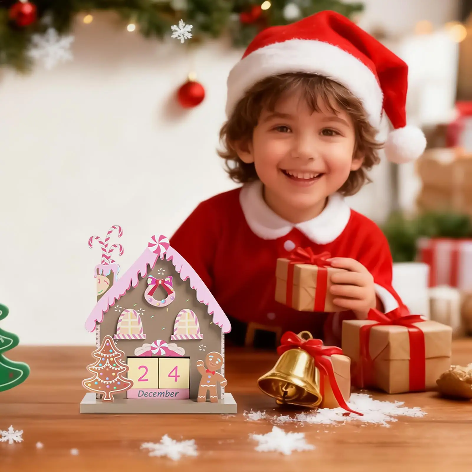 Wooden Christmas Countdown Calendar Gingerbread-themed Tabletop Ornaments Tabletop Gingerbread House Calendar Decorations for