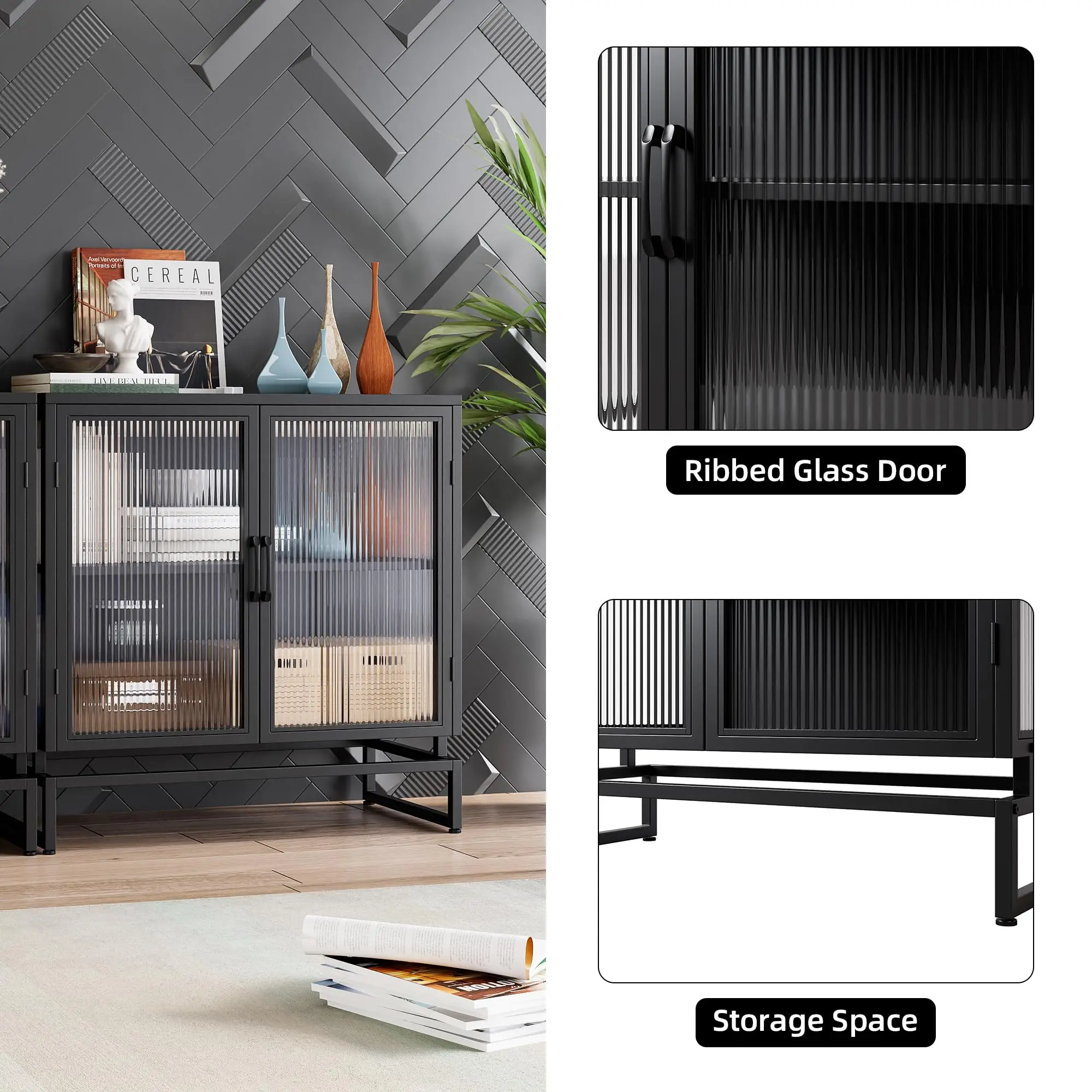 Metal Glass Door Storage Cabinet Large Capacity Storage Space Multipurpose Office Bathroom Kitchen Bedroom