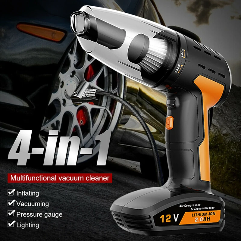 

4in1 Multi-Function Electric Air Pump Car Vacuum Cleaner Wet and Dry Auto Care With Tire Pressure Gauge Portable Tire Inflator