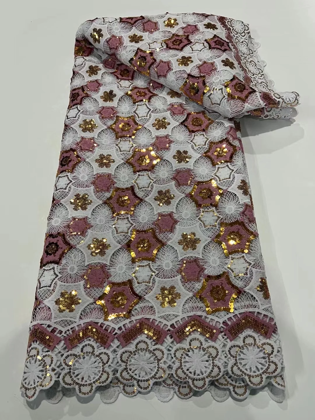 

New Arrival African Guipure Lace Fabric 2023 High Quality Nigerian Embroidery Sequins Mehs Fabric For Party Evening Dresses Sew