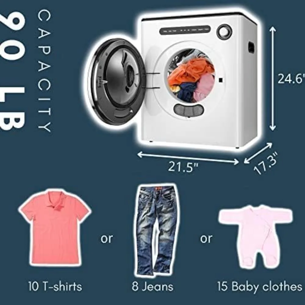 9-pound front mounted stainless steel washing machine with exhaust pipe and control panel, suitable forapartments and households 2