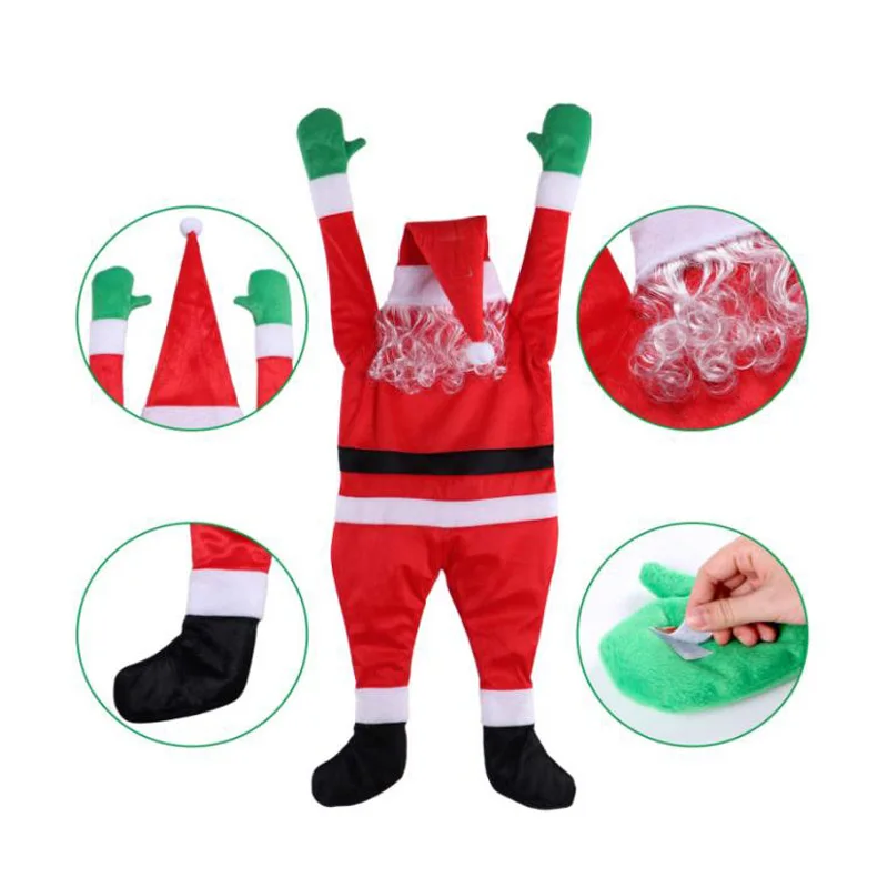 Flannel Santa Costume Hanging Ornaments Outdoor Climbing Hanging Santa Decorations for Home Door Window Decoration