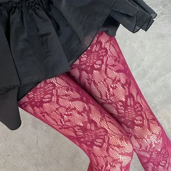 Calze di seta scavate a rete con ricamo floreale sexy da donna Collant a rete per pesci JK Collant Harajuku hipster colorato per ragazze fresche