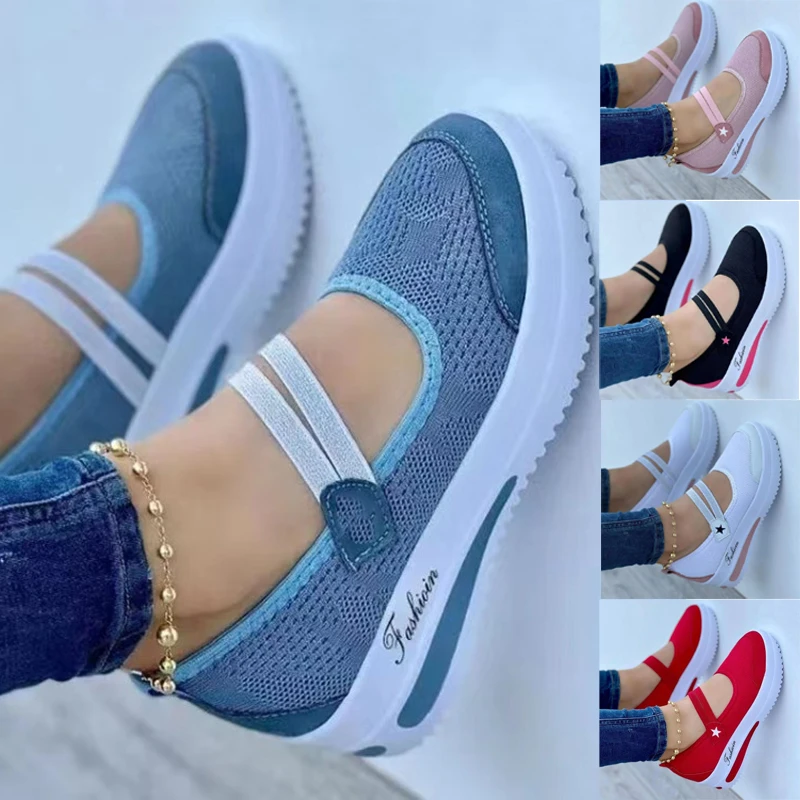 Zapatos de plataforma para mujer, zapatillas vulcanizadas antideslizantes de malla transpirable, grande, para verano, 2022| | AliExpress