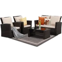 4-piece Set of Outdoor Courtyard Furniture, Courtyard Conversation Sofa with Seat Cushion, Hand Woven Rattan Sofa 2